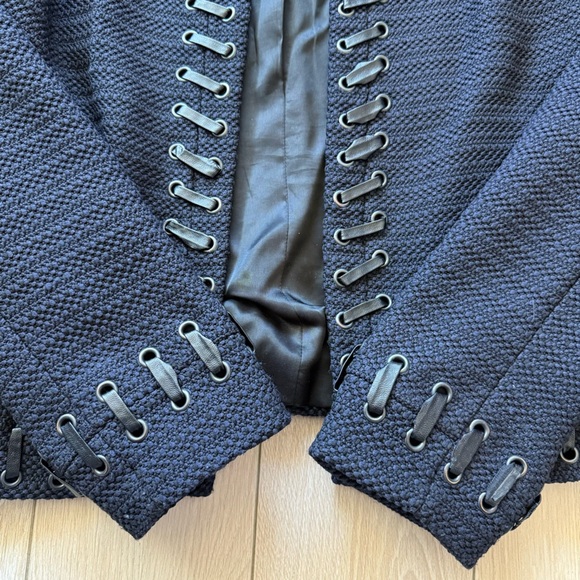 L’AGENCE Devereux Women's Navy Blue Lace-Up Bouclé Blazer Jacket Size 8 - Picture 10 of 12